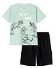 Funkrafts Premium Cotton Knitted Half Sleeves Dinosaur Printed Tee & Shorts Set - Green & Black