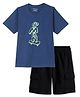 Funkrafts Premium Cotton Knitted Half Sleeves Skateboard Printed Tee & Shorts Set - Blue & Black