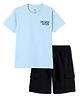 Funkrafts Premium Cotton Knitted Half Sleeves Try New Roads Embroidered Tee & Shorts Set - Sky Blue & Black