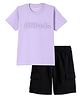 Funkrafts Premium Cotton Knitted Half Sleeves Attitude Text Puff Printed Tee & Shorts Set - Purple & Black