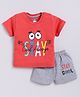CUTOPIES Cotton Knit Half Sleeves Stay Cool Always Text Printed Coordinating Tee & Shorts Set - Fanta