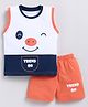 CUTOPIES Cotton Knit Sleeveless Pig Face Printed Coordinating Tee & Shorts Set - Orange
