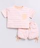 CUTOPIES Cotton Knit Half Sleeves Striped Coordinating Tee & Shorts Set - Peach