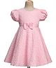 Babyhug Mesh Woven Puffed  Sleeves Fit & Flare Party Dress with Embossed Design & Bow Applique - Pink