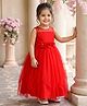Babyhug 5 Layers With Cotton Lining Sleeveless Fit & Flare Party Gown With Glitter & Floral Applique - Red