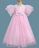 Babyhug Woven Half Sleeves Party Gown With Bow Applique & Sequin Detailing - Pink