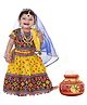 RAJ FANCY DRESSES Woven Janmasthami Theme Half Sleeves Ethnic Embroidered Radha Costume Set - Lemon