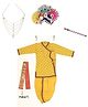 RAJ FANCY DRESSES Woven Janmasthami Theme Three Fourth Sleeves Ethnic Motifs Printed Lord Krishna Costume Set - Yellow