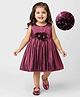 Babyhug Woven Partywear Sleeveless Fit and Flare Metallic Dress with Floral Applique - Maroon
