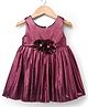 Babyhug Woven Partywear Sleeveless Fit and Flare Metallic Dress with Floral Applique - Maroon