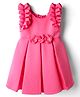 Babyhug Woven Frilled Sleeves Flared Scuba Dress With Corsage - Pink
