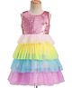 Babyhug Woven Sleeveless Mesh Party Dress With Sequinned Yoke - Multicolor