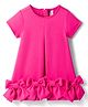Babyhug Scuba Woven Half Sleeves Solid Party Dress With Frill Detailing & Bow Applique - Dark Pink
