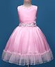 Bluebell Tissue Woven Sleeveless Party Frock With Floral Applique & Pearl Detailing - Pink