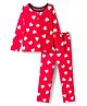 Pine Kids Cotton Knit Full Sleeves Night Suit With Heart Print - Red