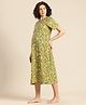 Blush 9 Maternity Cotton Woven Half Sleeves Swirl Floral Printed Maternity Nighty With Concealed Zipper Nursing Access - Green