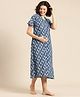 Blush 9 Maternity Cotton Woven Half Sleeves Floral Printed Maternity Nighty With Concealed Zipper Nursing Access - Blue