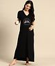 Blush 9 Maternity Viscose Lycra Knit Half Sleeves Baby Dreams Text Printed Maternity Nighty With Concealed Zipper Nursing Access - Black