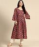 Blush 9 Cotton Woven Half Bell Sleeves Swirl Floral Printed Maternity Kurti With Concealed Zipper Nursing Access - Red