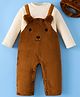 Mark & Mia Full Sleeves Winter Wear Romper & Cap with Animal Applique- Brown & Cream