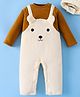 Mark & Mia Full Sleeves Winter Wear Romper & Cap with Animal Applique- Brown & Beige