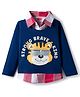 Babyhug 100% Cotton Knit Full Sleeves Collared Twofer Style T-Shirt with Tiger & Checks Print - Navy Blue