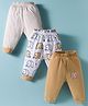 Child World Sinker Knit Full Length Lounge Pants With Animal Print Pack Of 3 - White & Brown