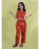 AJ Dezines Cotton Woven Sleeveless Floral Printed Crop Top & Coodinating Pant Set - Rust Orange