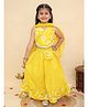 AJ Dezines Cotton Woven Sleeveless Chevron & Floral Printed Lehenga Choli With Dupatta Set - Yellow