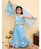 AJ Dezines Cotton Woven Sleeveless Chevron & Floral Printed Lehenga Choli With Dupatta Set - Blue