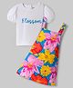 Ollington St. Cotton Half Sleeves Top & Printed Knit Pinafore - White & Multicolor