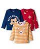 Babyhug 100% Cotton Knit Full Sleeves T-Shirts with Stripes & Teddy Print Pack of 3 - Yellow Red & Navy Blue