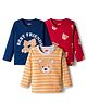 Babyhug 100% Cotton Knit Full Sleeves T-Shirts with Stripes & Teddy Print Pack of 3 - Yellow Red & Navy Blue