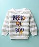 Doodle Poodle 100% Cotton Knit Full Sleeves Striped Sweatshirt With Animal Print - Off White
