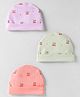 Simply Interlock Knit Caps with Text Print Pack of 3 Dark Peach Light Green & Lilac - Diameter 9.5 cm