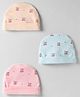 Simply Interlock Knit Caps with Text Print Pack of 3 Baby Pink Butter & Aqua Blue - Diameter 10 cm