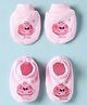 Simply Interlock Knit Mittens & Booties Set With Text Print - Pink