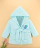 Simply Terry Knit Full Sleeves Hooded Bath Robe with Doggy Print - Aqua Blue