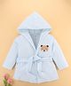 Simply Terry Knit Full Sleeves Hooded Bath Robe with Teddy Bear Print - Light Blue