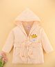 Simply Terry Knit Full Sleeves Hooded Bath Robe with Giraffe Print - Butter Peach