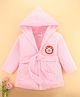 Simply Terry Knit Full Sleeves Hooded Bath Robe with Lion Embroidery - Pink