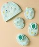 Simply Interlock Knit Cap Mitten & Booties Set with Space Theme Print Aqua Blue - Diameter 9 cm