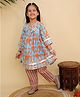The Mom Store Cotton Knit Three Fourth Sleeves Abstract Printed Gota Lace Embellished Kurti Pant Set - Multi Colour