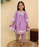 The Mom Store Cotton Knit Three Fourth Sleeves Abstract Printed Gota Lace Embellished Kurti Pant Set - Multi Colour