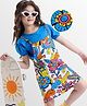 OLLINGTON ST. Cotton Knit Half Sleeves Top & Floral Printed Pinafore - Blue & White