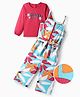 Ollington St. Cotton Full Sleeves Top & Printed Knit Dungaree With Belt - Pink & Multicolor