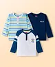 Babyhug 100% Cotton Knit Full Raglan Sleeves Henley Neck T-Shirts with Stripes &  Brooklyn Print Pack of 3 - Light Blue &  Navy Blue