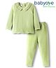Babyoye Cotton Knit Full Raglan Sleeves Pullover Sweater Set with Floral Embroidery - Light Green