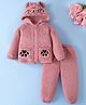 Mark & Mia Full Sleeves Front Open Hooded Winter Wear Night Suit with Kitty & Paw Design - Pink
