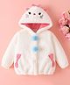 Mark & Mia Full Sleeves Fur Hooded Winter Jacket With Kitty Embroidery & Bow Applique - Cream